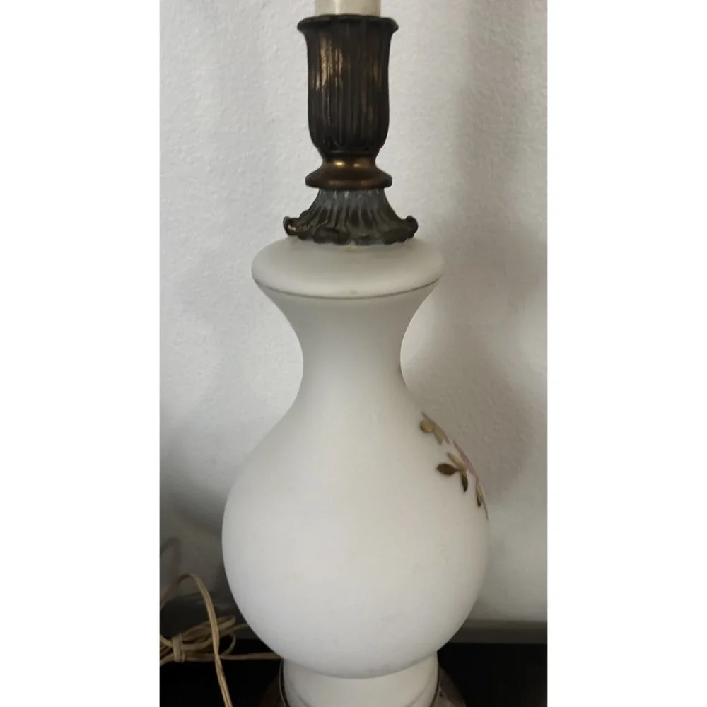 Antique West Germany Satin Glass Lamp Hand Painted Floral